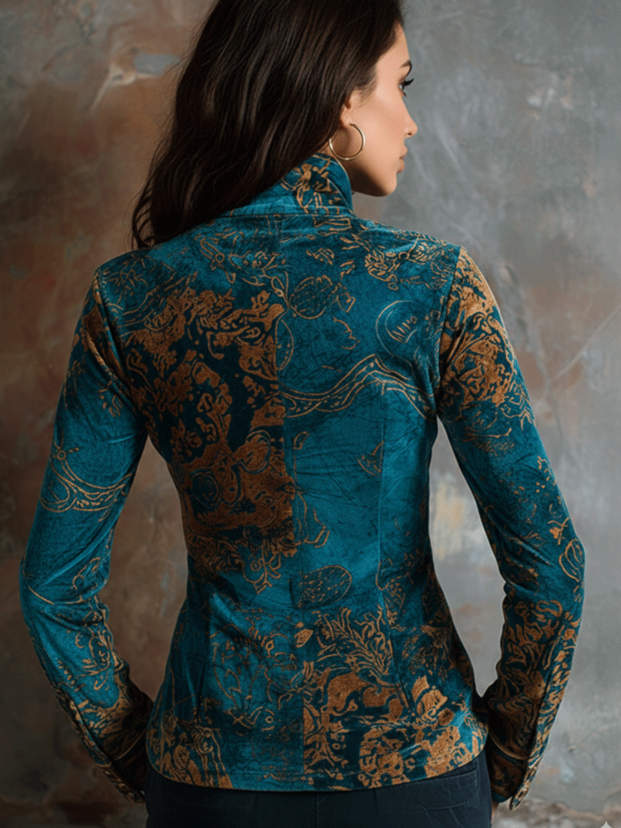 Julia · Blouse Velours Bleu Paon