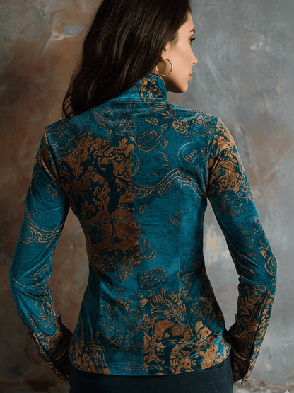 Julia · Blouse Velours Bleu Paon