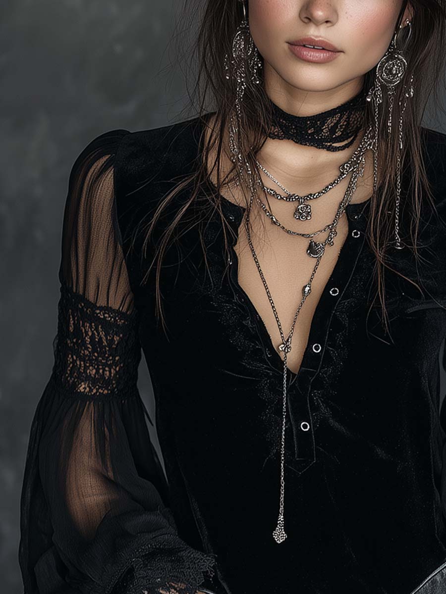 Sofía · Blouse en Velours avec Manches Transparentes