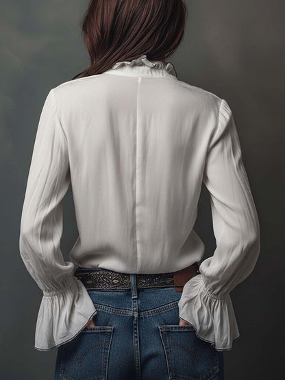 Ana · Blouse Blanche Zippée avec Volants