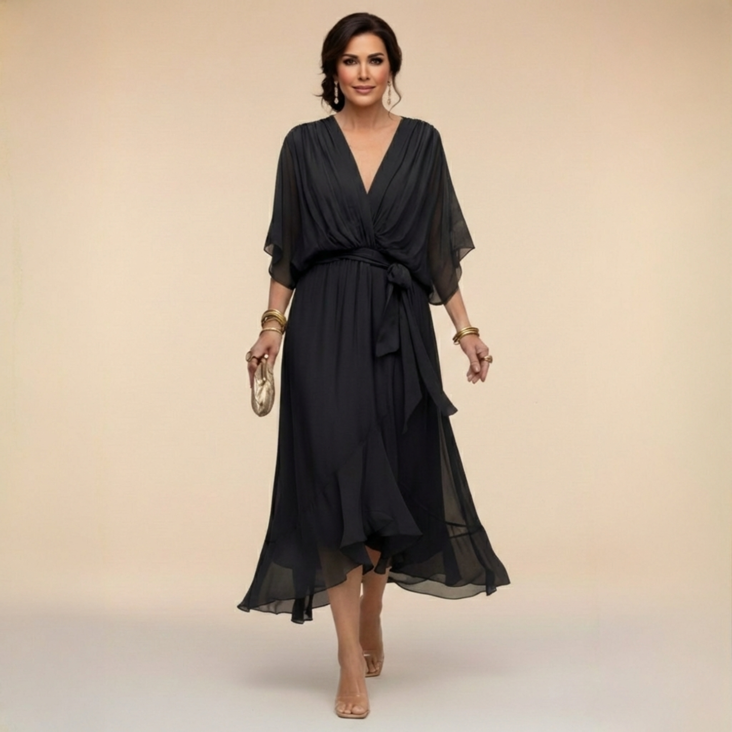 Sarah™ | Robe Chiffon à Col V Sandra