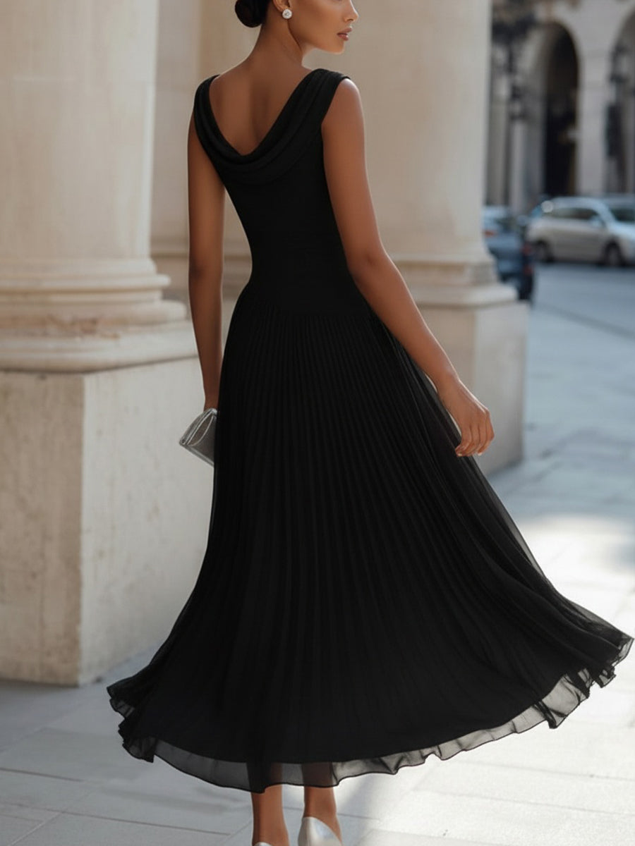 Robe Midi Sans Manches à Col Drapé