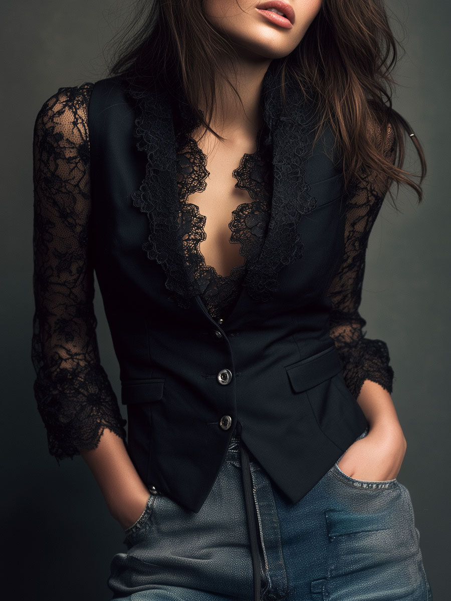 Claudia · Blazer Noir avec Dentelle