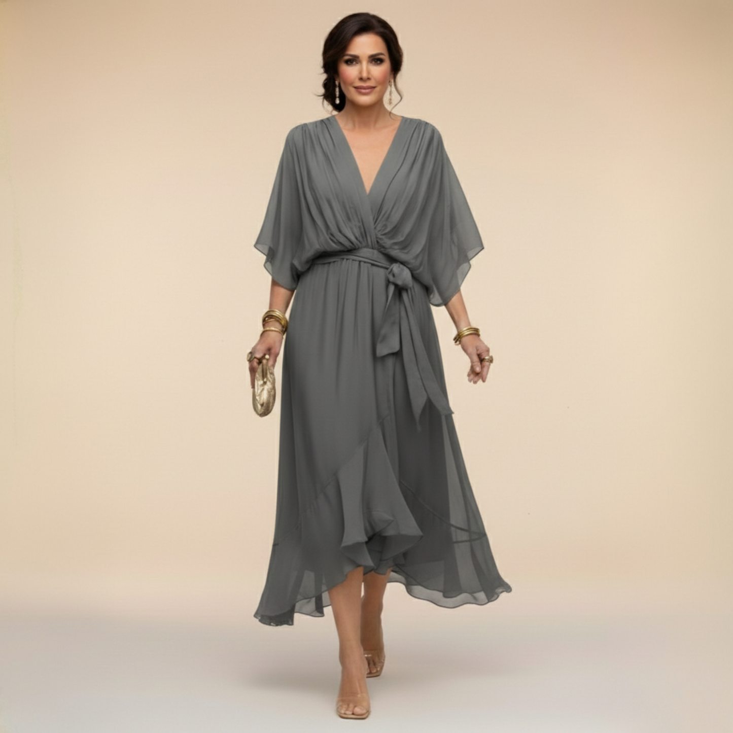 Sarah™ | Robe Chiffon à Col V Sandra