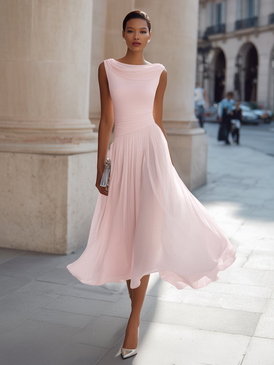 Robe Midi Sans Manches à Col Drapé