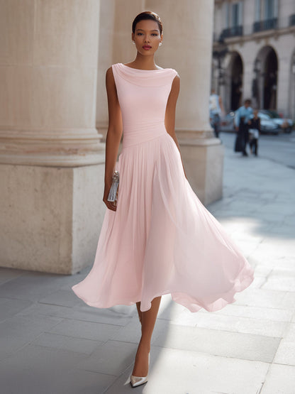 Robe Midi Sans Manches à Col Drapé