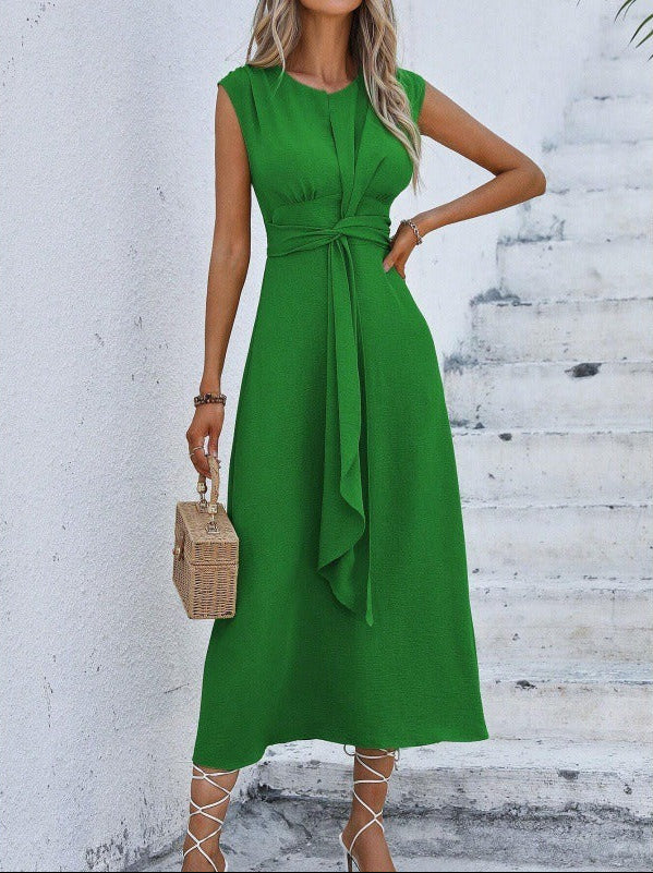 Claire · Robe midi sans manches à taille nouée