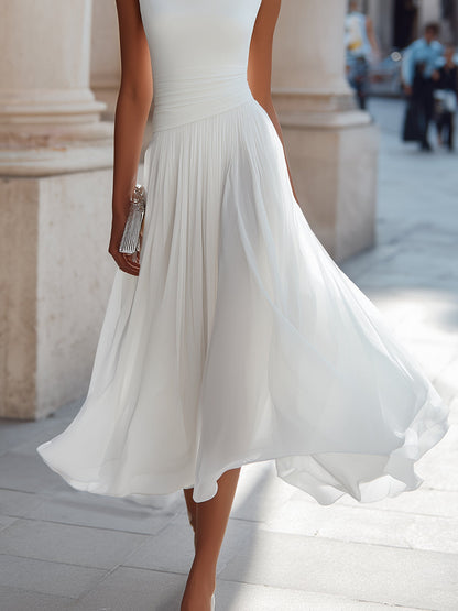 Robe Midi Sans Manches à Col Drapé
