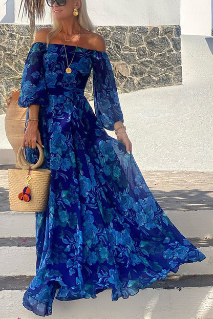 Geneviève · Robe longue à imprimé floral aux épaules dénudées
