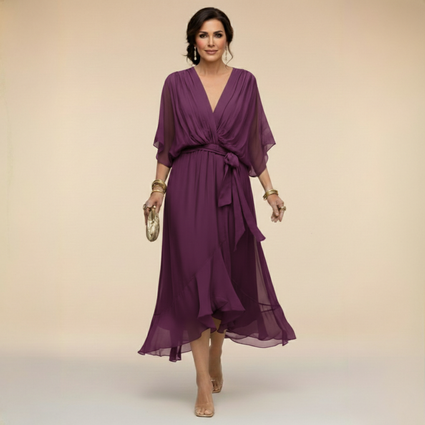 Sarah™ | Robe Chiffon à Col V Sandra