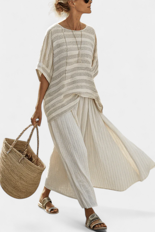Westlyn | Haut en Bambou Rayé Confortable & Pantalons en Lin Fluides