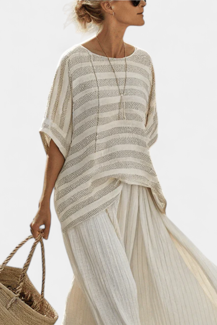 Westlyn | Haut en Bambou Rayé Confortable & Pantalons en Lin Fluides