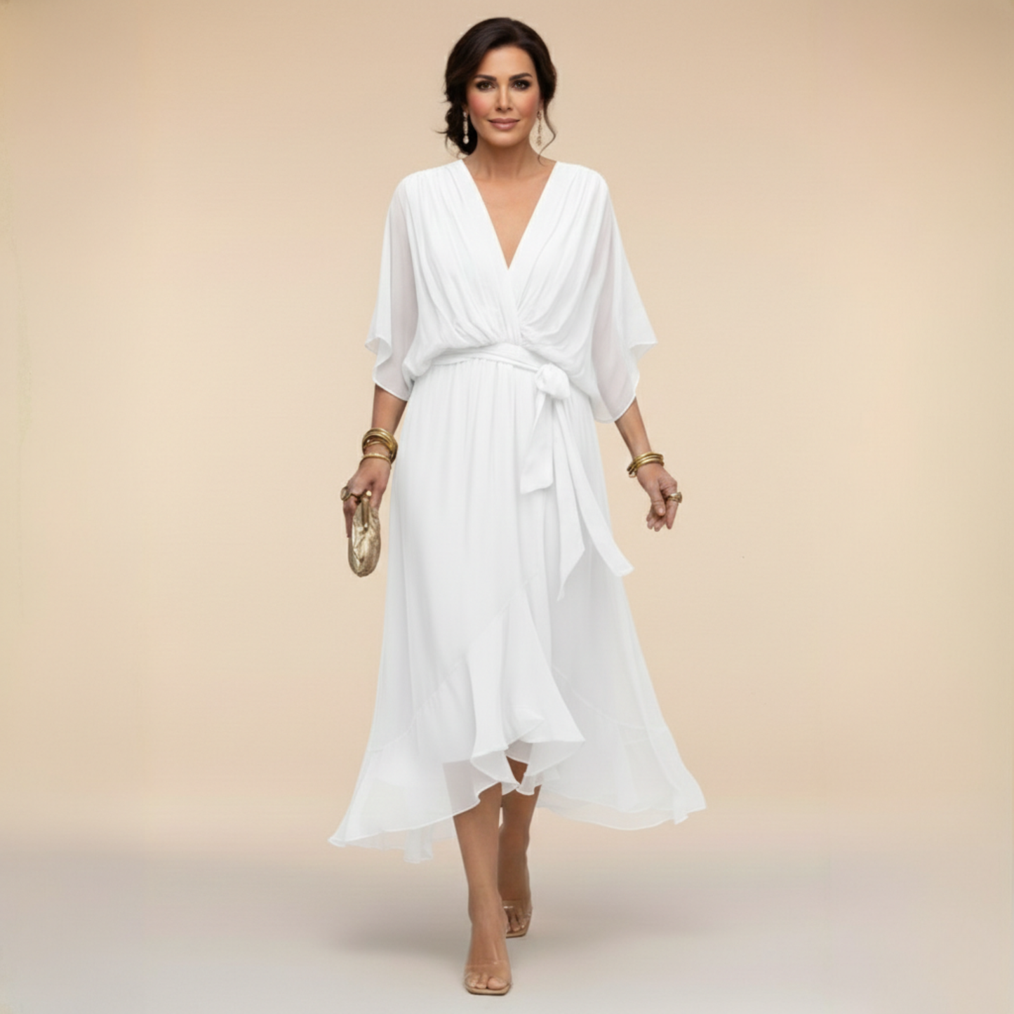 Sarah™ | Robe Chiffon à Col V Sandra