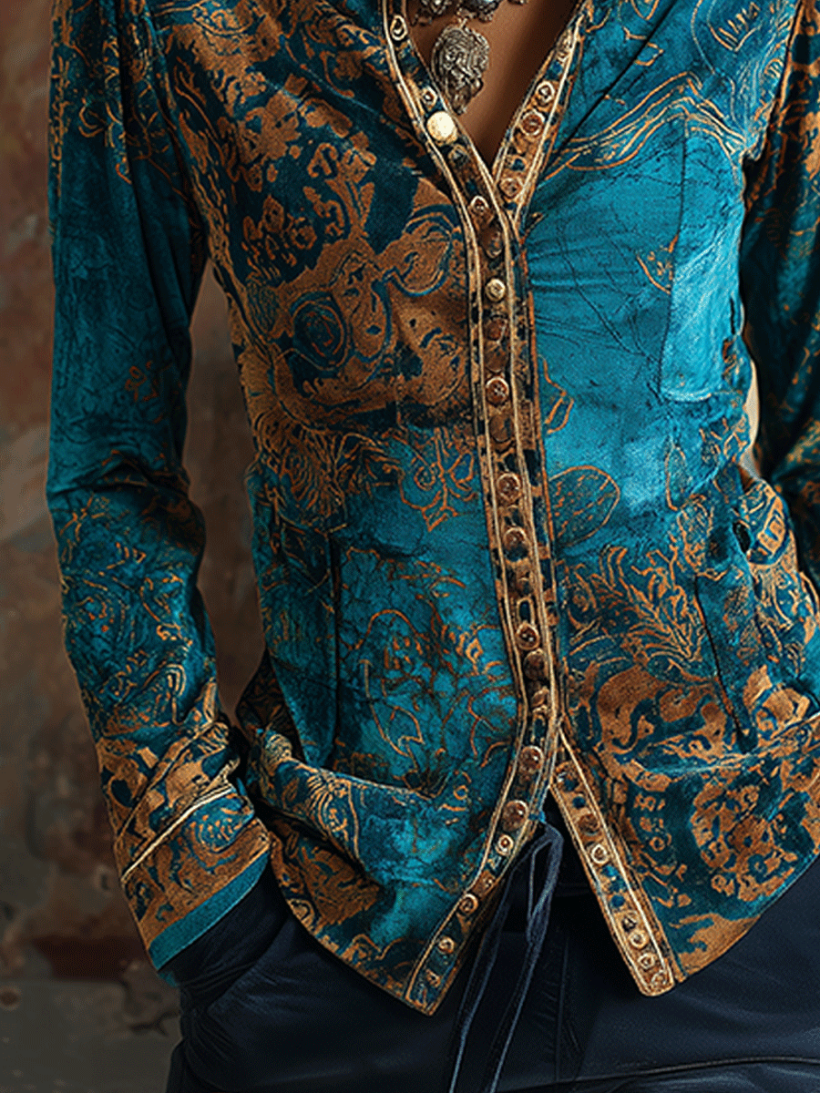 Julia · Blouse Velours Bleu Paon