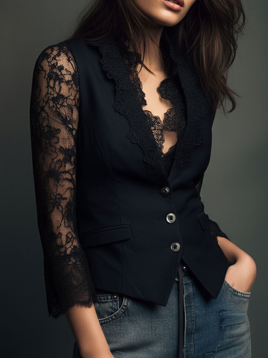 Claudia · Blazer Noir avec Dentelle