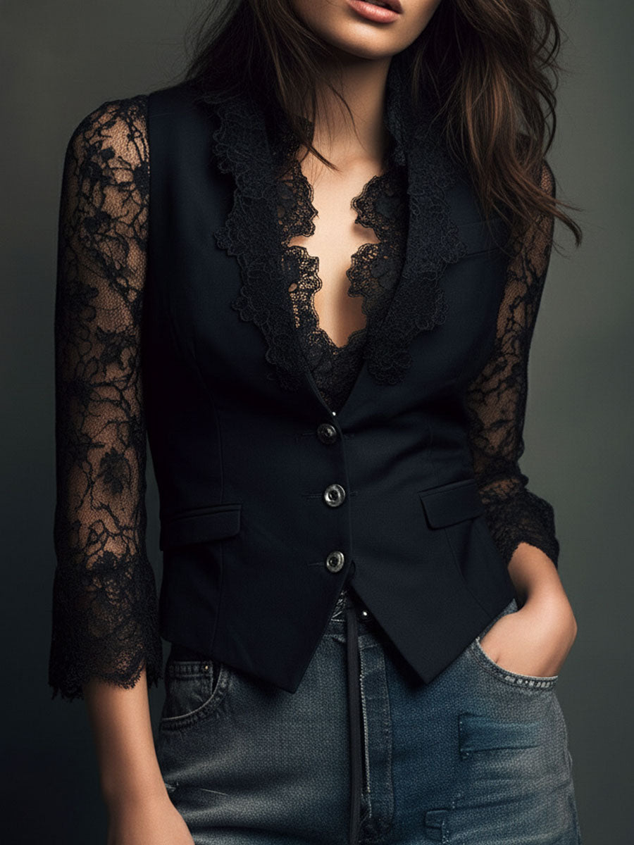 Claudia · Blazer Noir avec Dentelle