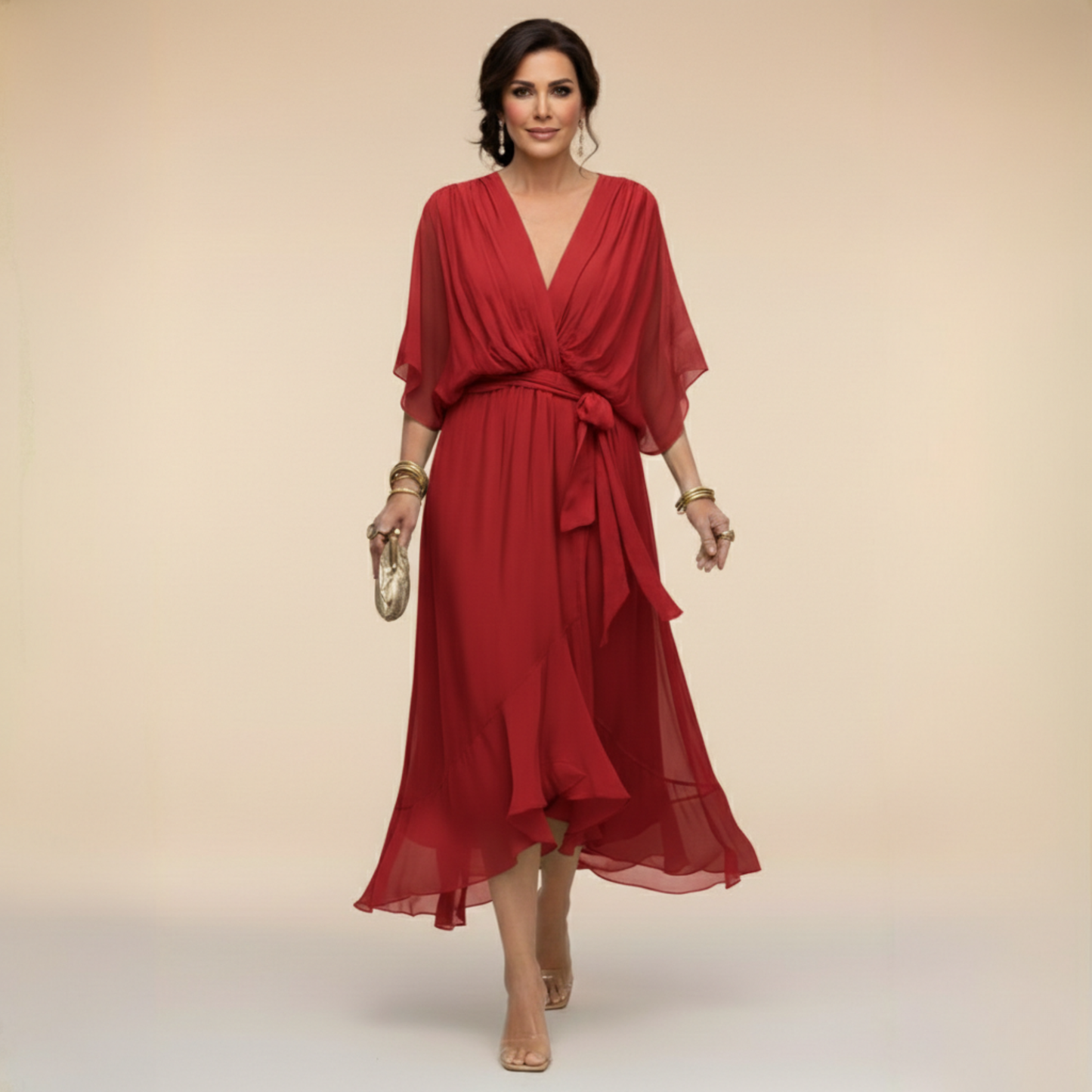 Sarah™ | Robe Chiffon à Col V Sandra