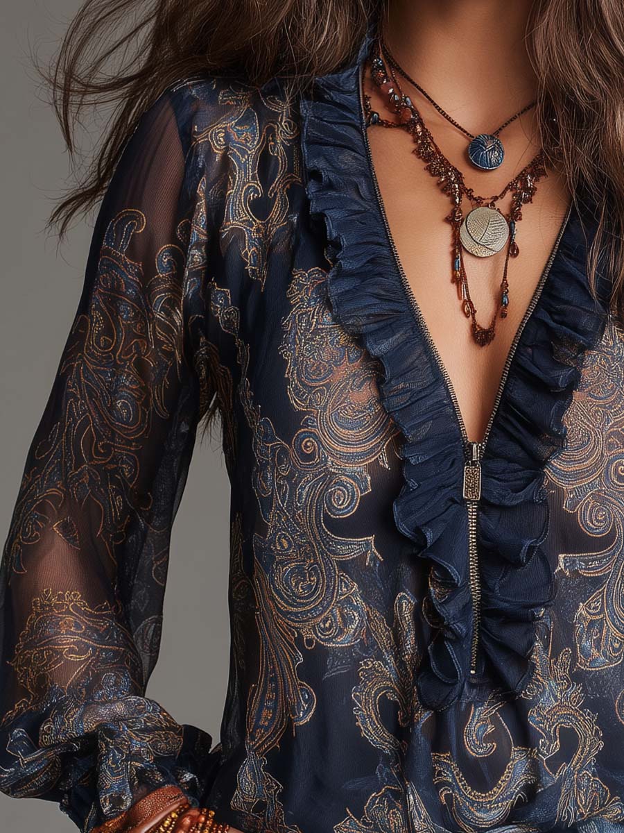 Paloma · Blouse à volants et imprimé paisley baroque