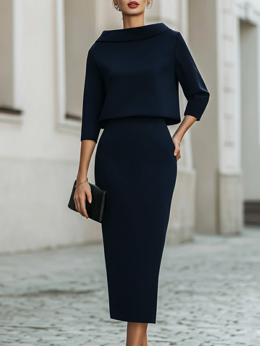 Vivienne · Ensemble haut col bateau et jupe midi