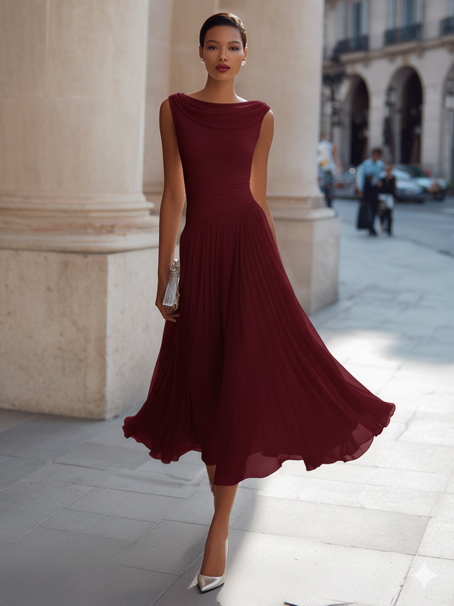 Robe Midi Sans Manches à Col Drapé