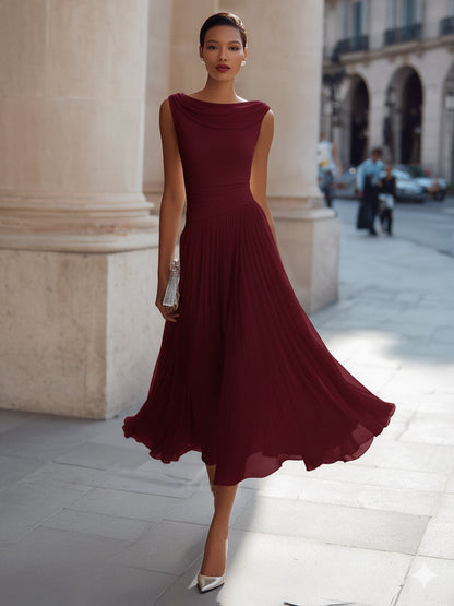 Robe Midi Sans Manches à Col Drapé