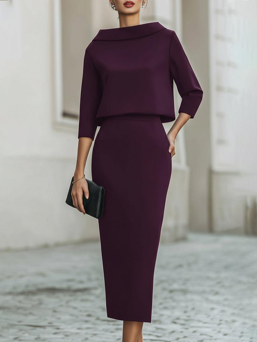 Vivienne · Ensemble haut col bateau et jupe midi