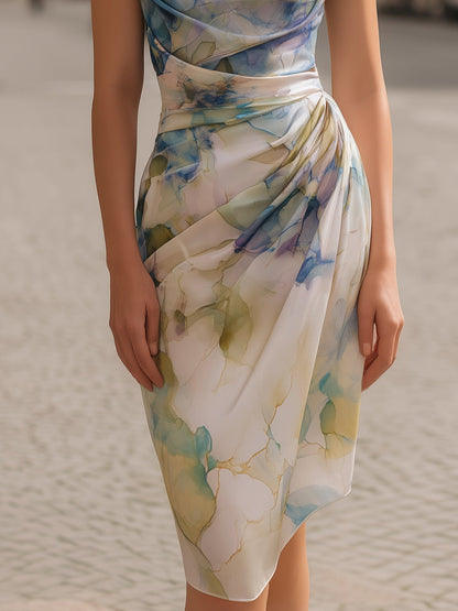 Robe midi imprimée à col drapé