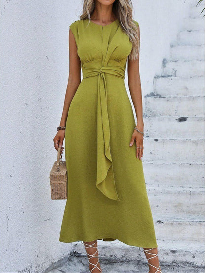 Claire · Robe midi sans manches à taille nouée