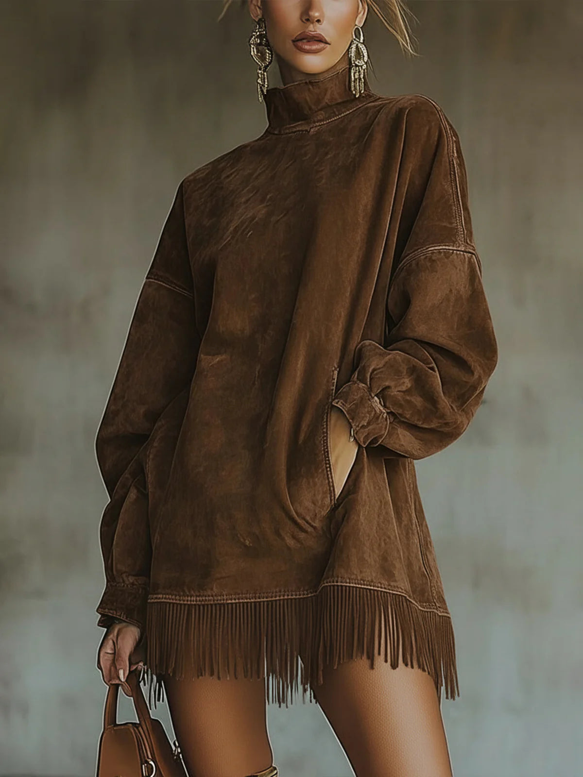 Amalia · Robe à col montant et franges