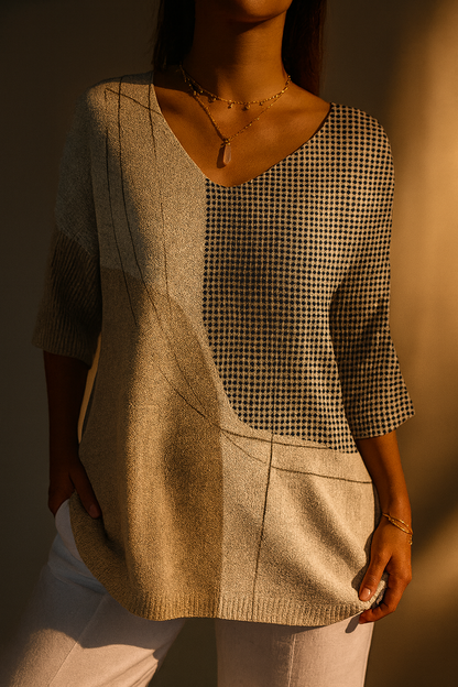 Pull en maille décontracté avec motif géométrique abstrait pour femmes