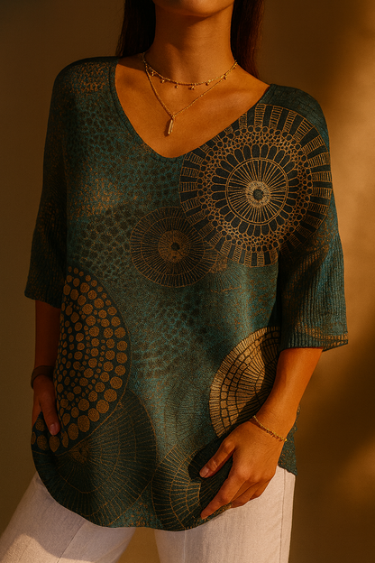 Pull en tricot abstrait géométrique vintage pour femmes