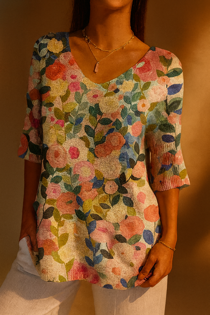 Pull en maille imprimé floral coloré pour femmes