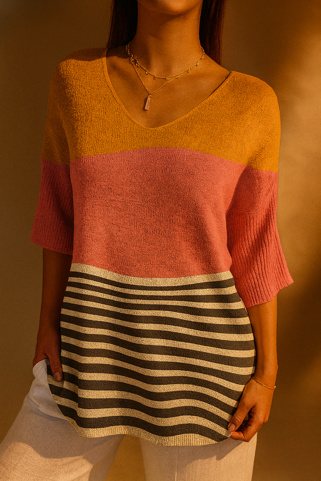 Pull en maille décontracté avec motif abstrait pour femmes