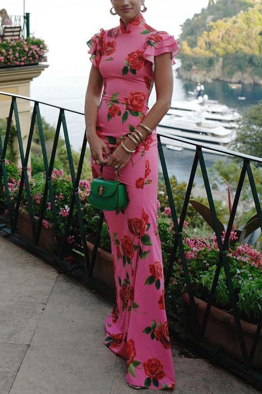 Monique · Robe longue florale à allure majestueuse