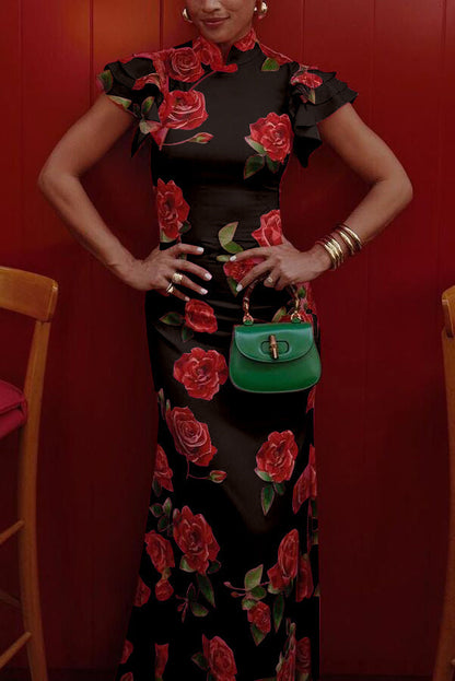 Monique · Robe longue florale à allure majestueuse