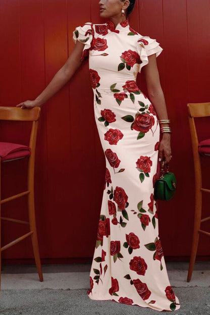 Monique · Robe longue florale à allure majestueuse