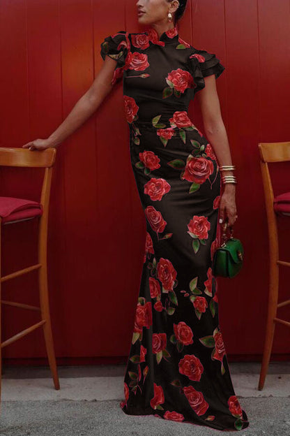Monique · Robe longue florale à allure majestueuse