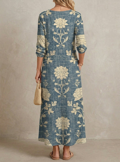 Colette · Robe fleurie col en V, manches longues et poches