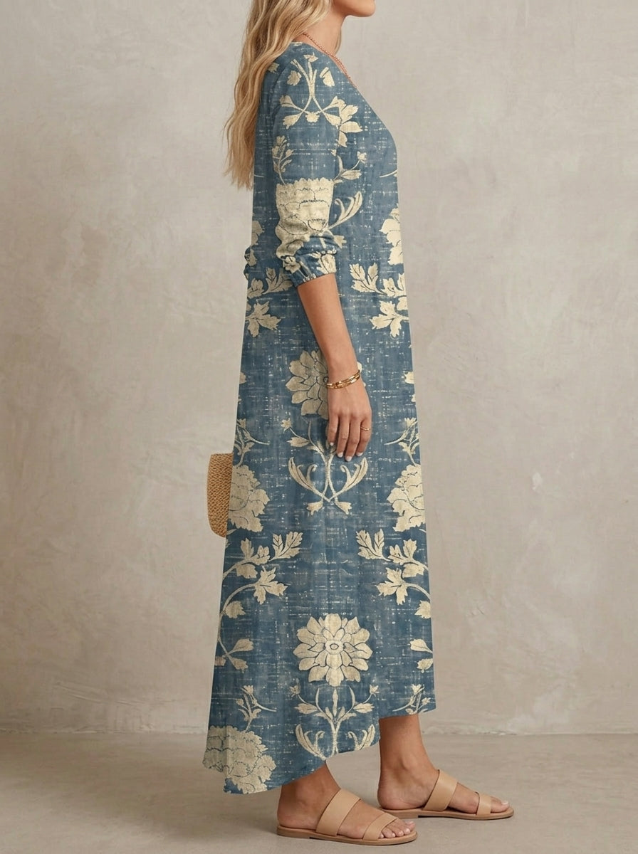 Colette · Robe fleurie col en V, manches longues et poches