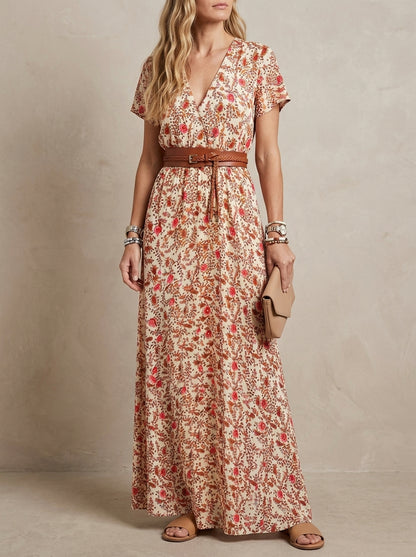 Rosalie · Robe maxi fleurie à manches bouffantes et taille froncée