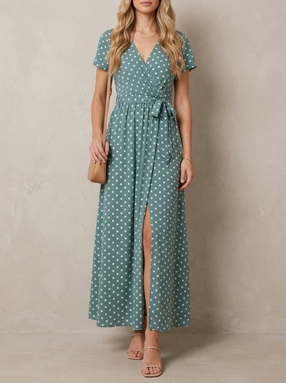 Béatrice · Robe maxi à pois et décolleté croisé