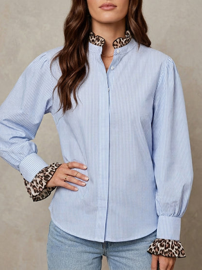 Monique · Blouse patchwork à rayures et imprimé animalier