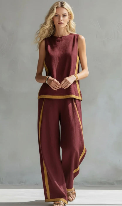 Françoise · Ensemble gilet et pantalon à bordure contrastante
