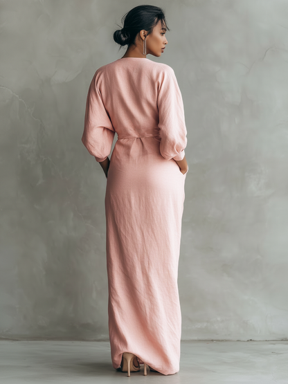 Robe Maxi Minimaliste Rose avec décolleté en V