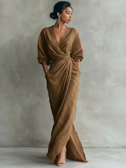 Robe Maxi Minimaliste Rose avec décolleté en V
