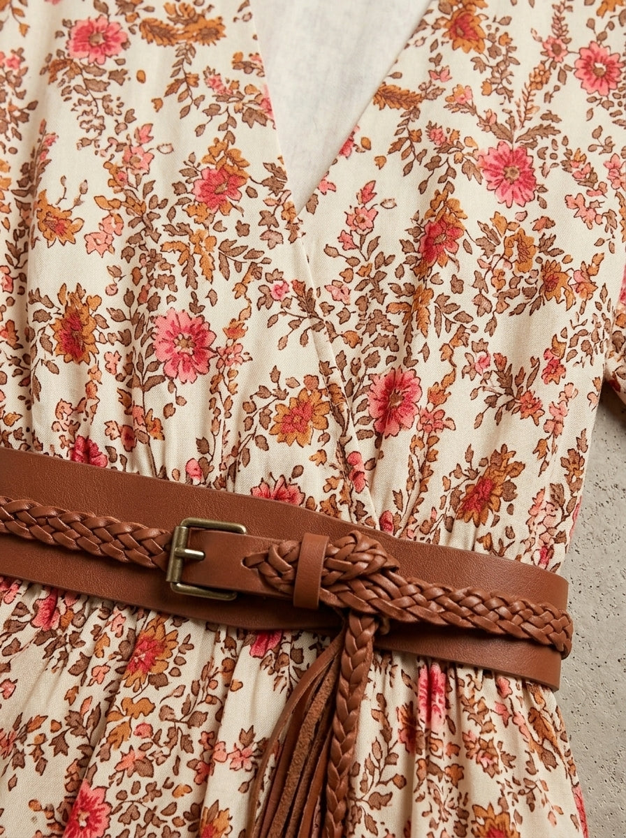 Rosalie · Robe maxi fleurie à manches bouffantes et taille froncée