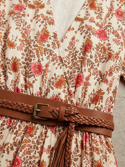 Rosalie · Robe maxi fleurie à manches bouffantes et taille froncée