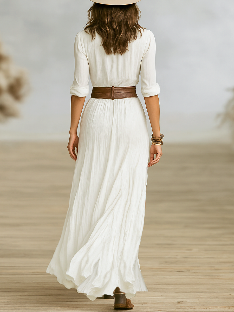 Aurora | Robe Longue en Lin avec Col Inversé
