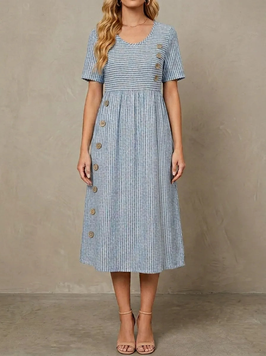Françoise · Robe midi rayée, coupe ample et froncée