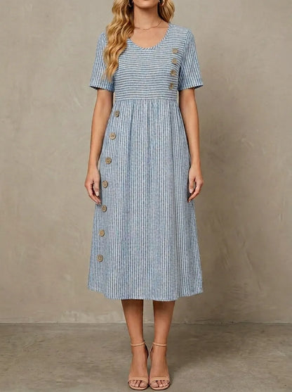 Françoise · Robe midi rayée, coupe ample et froncée